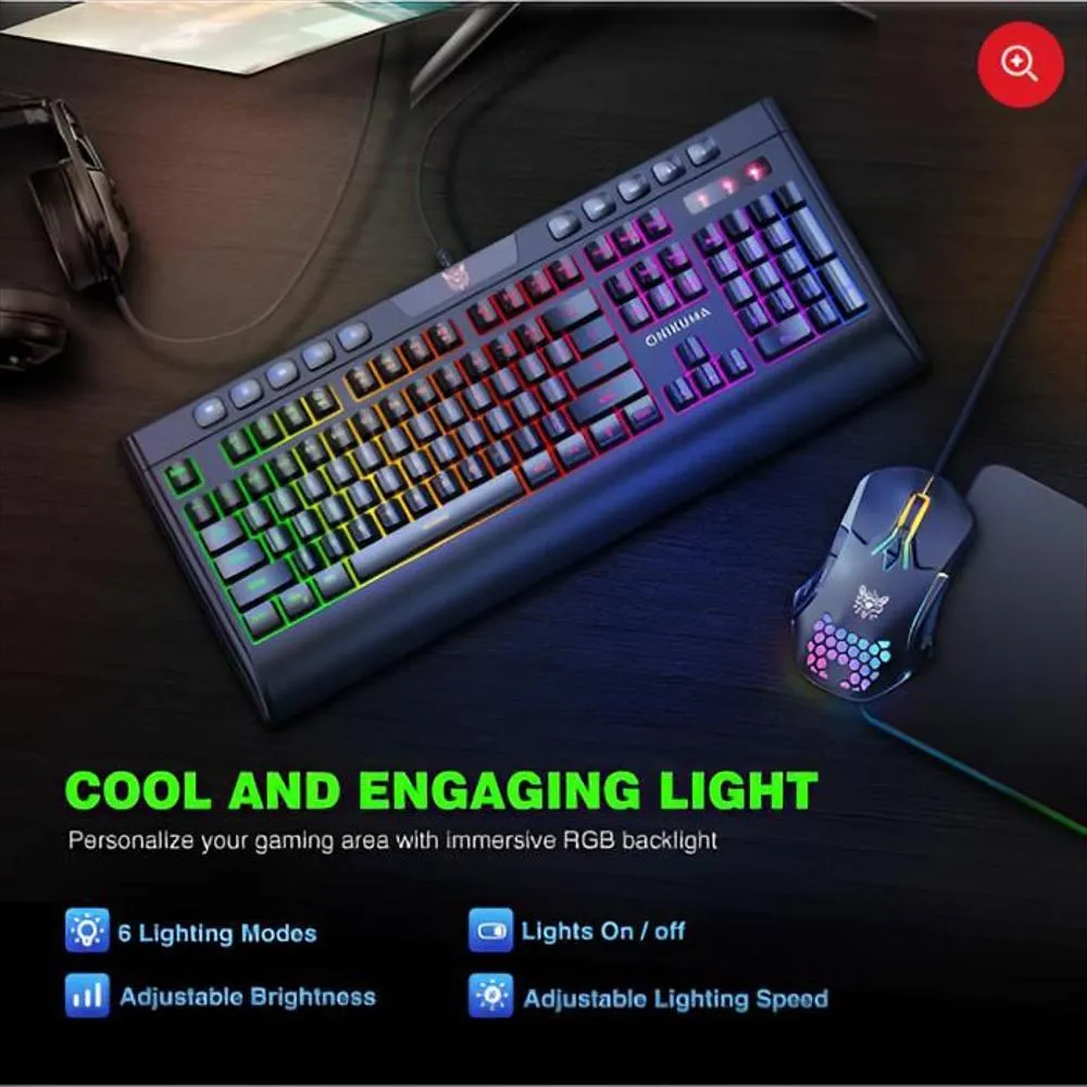 Combo teclado gamer Onikuma G21 RGB con mouse gaming CW902 RGB