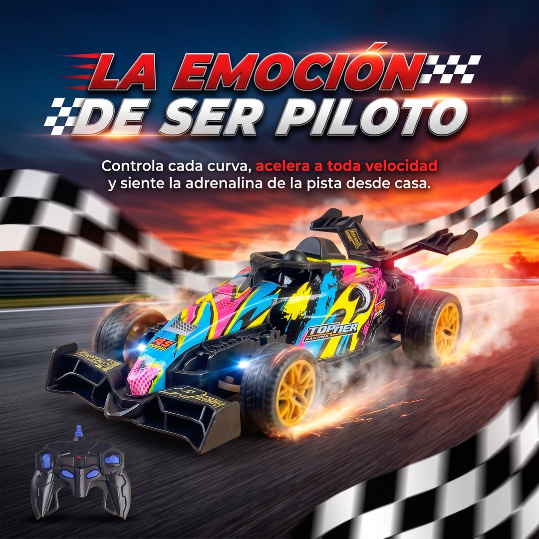 Carro a control remoto Fórmula Racing con humo y luces LED