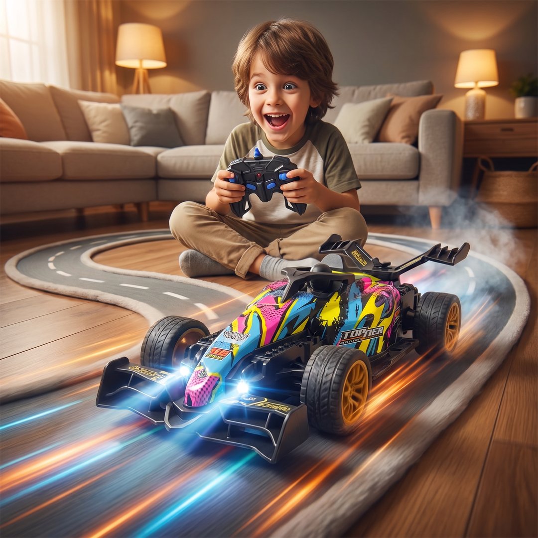 3-carro-rc-a-control-remoto-nino-jugando Niño jugando con el carro a control remoto en la sala