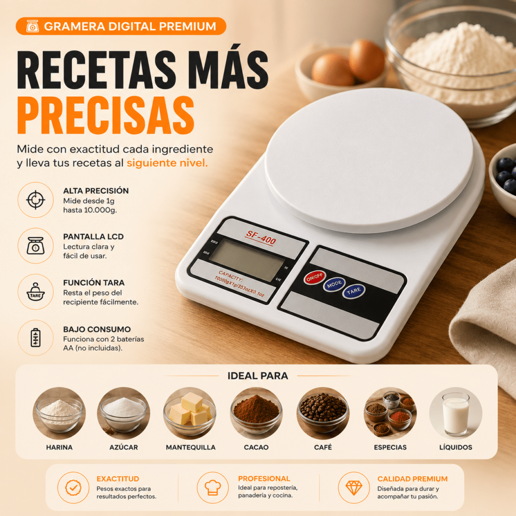 Gramera digital SF-400 con pantalla LCD para repostería y cocina