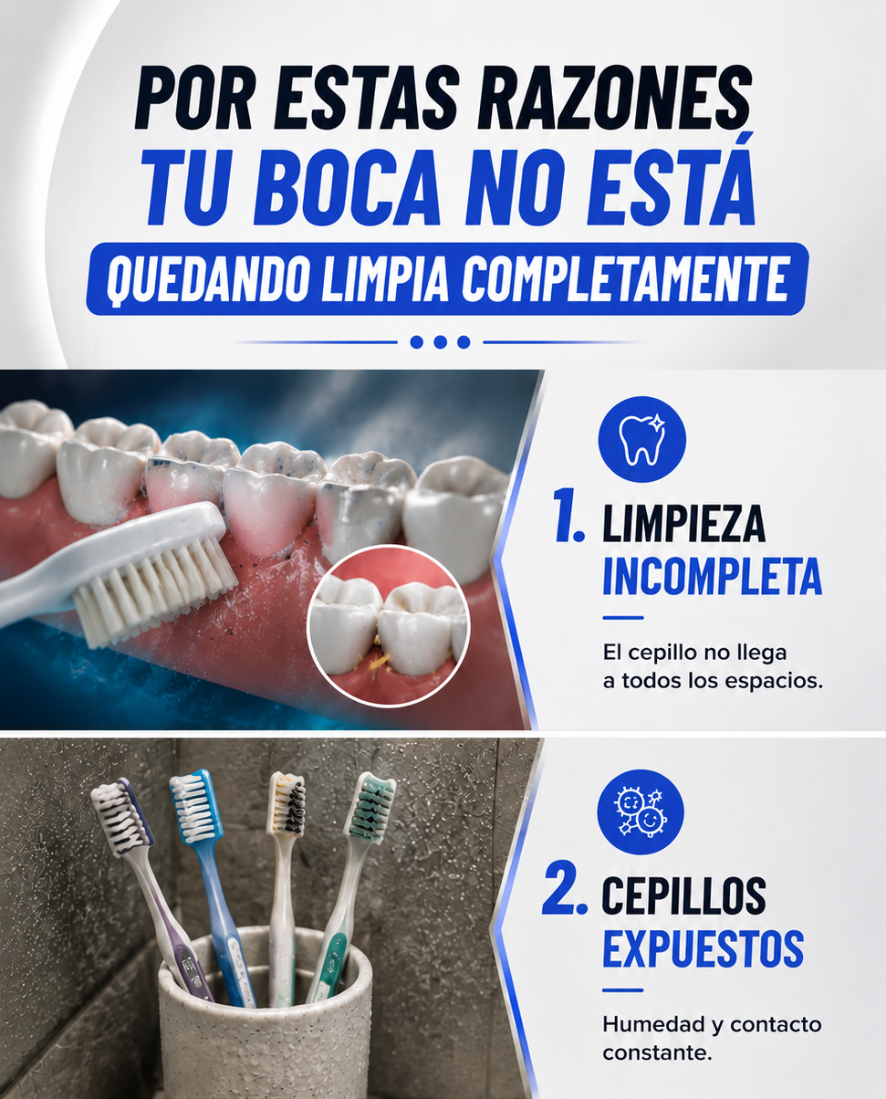 Solución integral para mejorar la higiene oral, proteger los cepillos dentales y mantener el baño organizado.