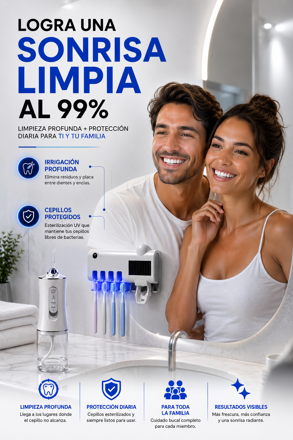 Solución integral para mejorar la higiene oral, proteger los cepillos dentales y mantener el baño organizado.