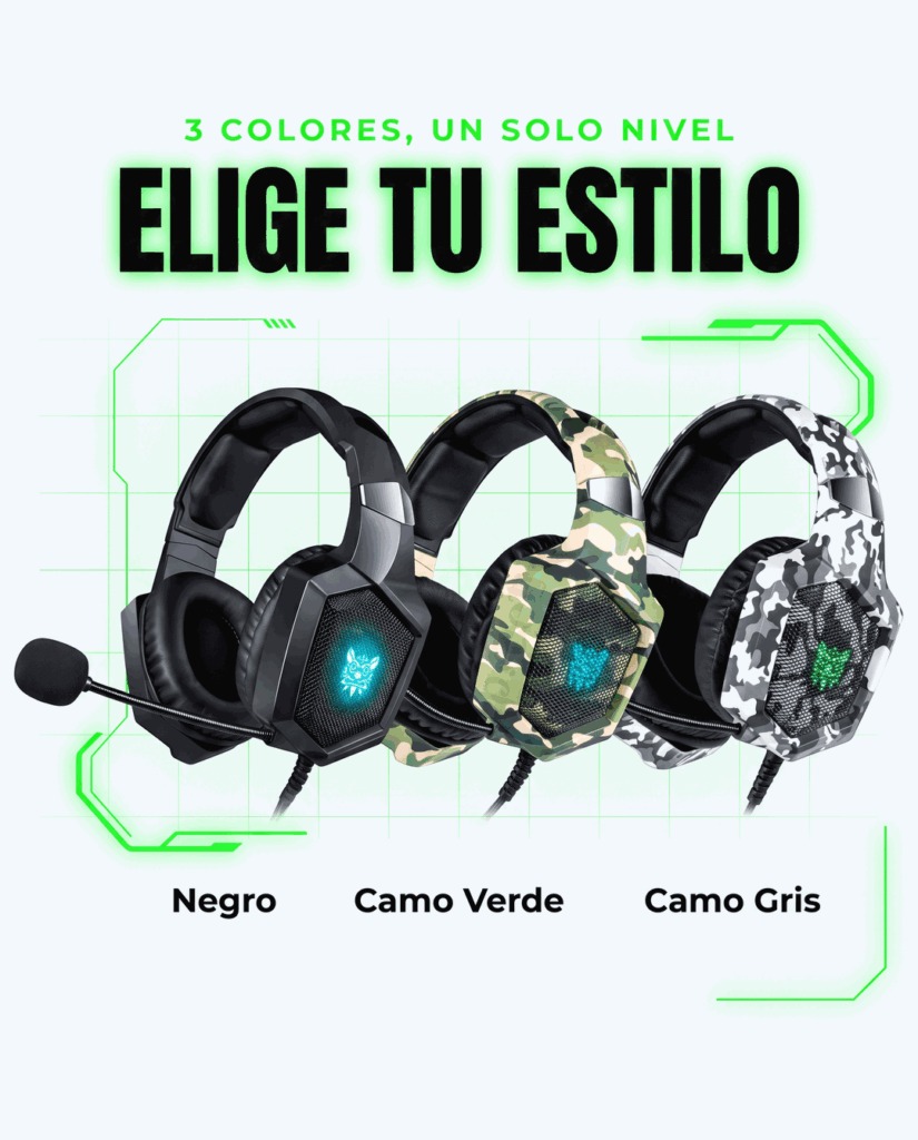 Diadema Onikuma K8 en 3 colores: negro, camuflado verde y camuflado gris