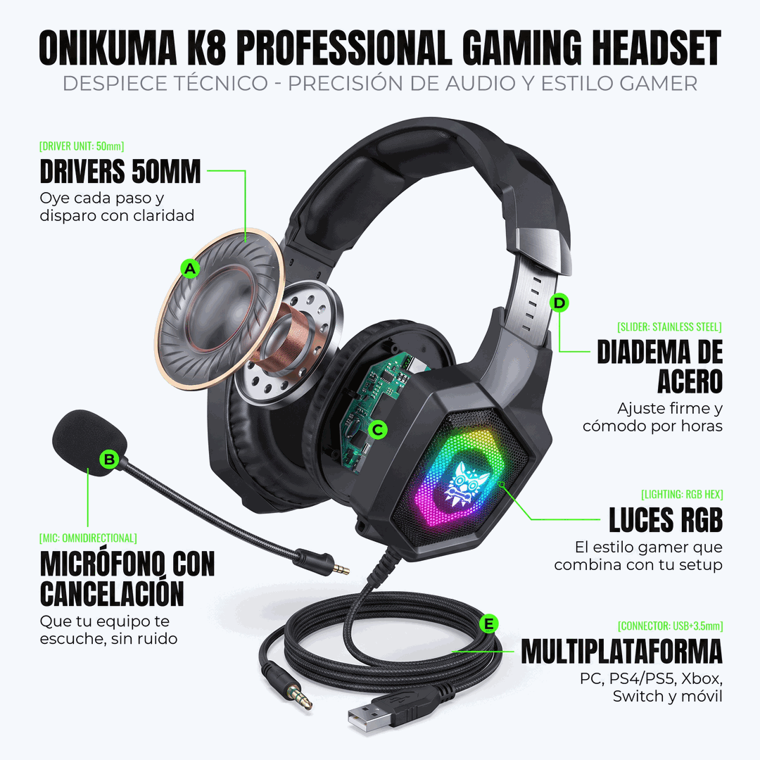 onikuma-k8-caracteristicas-drivers-50mm-microfono-rgb Características de la diadema Onikuma K8: drivers 50mm, micrófono con cancelación y RGB